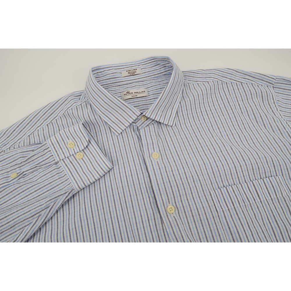 Peter Millar Seaside Men's XL Blue Striped Long Sleeve Button Front Sport Shirt